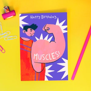 Carte d'anniversaire musclée - Amusante - Forte - Musculation - Homme - Illustrations - Humour - Célébration - Puissant