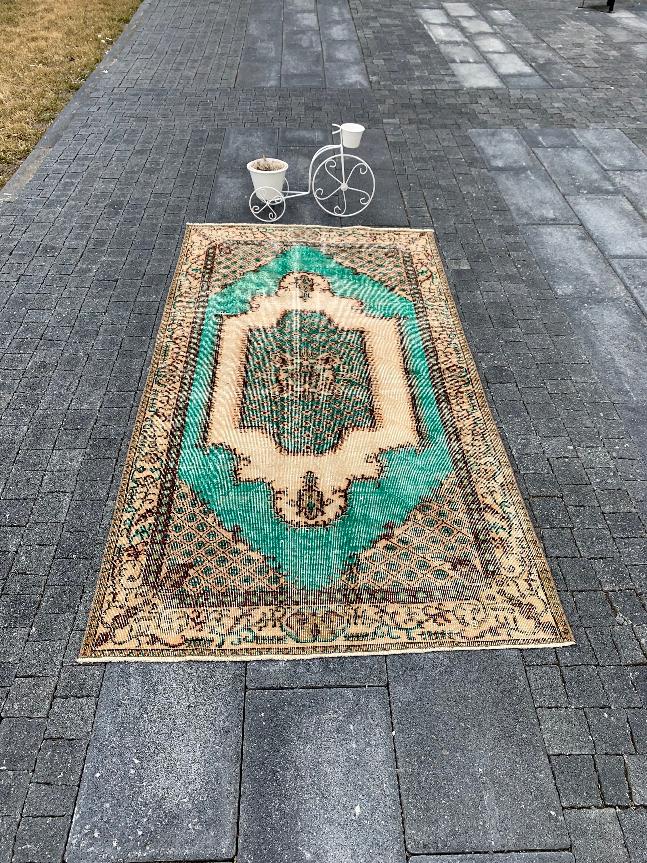 Green Turkish Rug, Green Oushak Rug, Green Vintage Rug, Handmade Rug