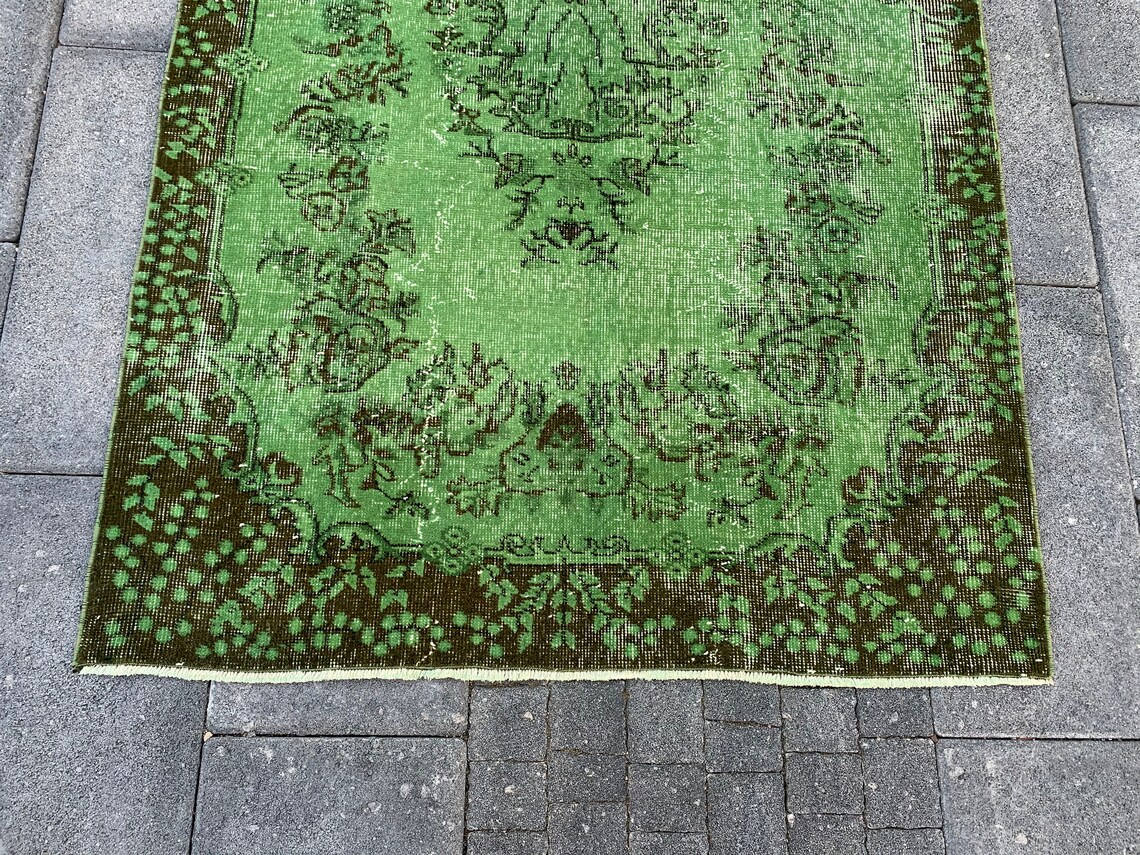 Green Turkish Rug 3.9x6.9ft Oushak Rug Vintage Turkish Rug Etsy