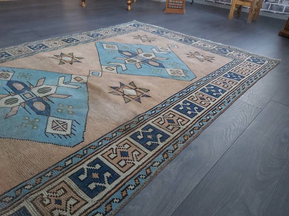 Blue Turkish Rug , Blue Oushak Rug , Blue Vintage Rug , Turkish Rug