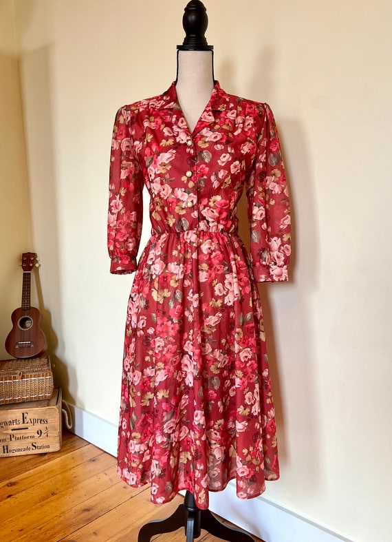 Vintage 80s Floral Dress with Pockets (1980s) - Si