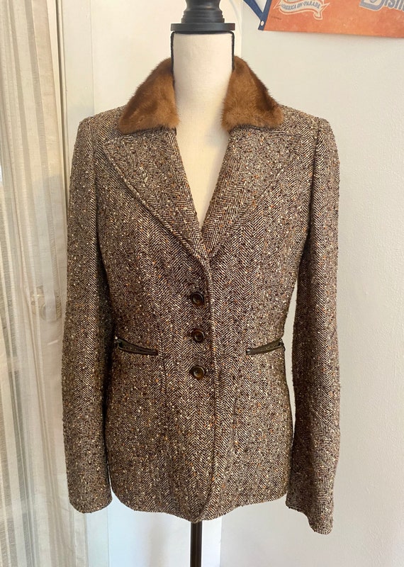 Vintage 90s Wool Blazer Jacket with Fur Collar (19