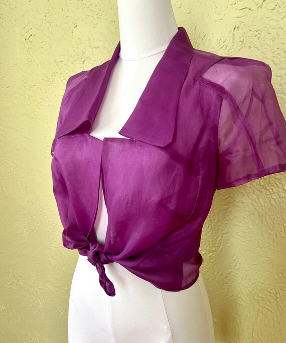 Vintage Early 90s Handmade Sheer Purple Blouse (1… - image 3