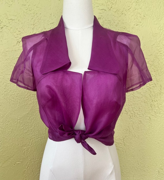 Vintage Early 90s Handmade Sheer Purple Blouse (1… - image 1