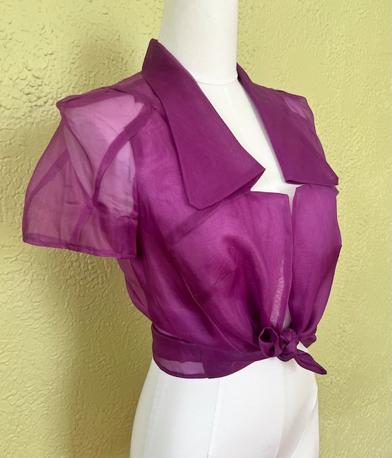 Vintage Early 90s Handmade Sheer Purple Blouse (1… - image 2