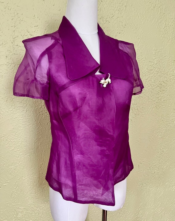 Vintage Early 90s Handmade Sheer Purple Blouse (1… - image 5