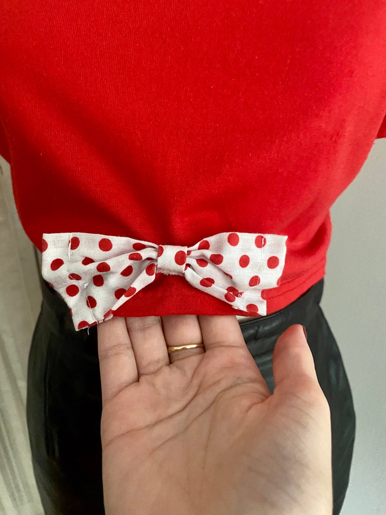 XSSmall 1980s Vintage 80s Polka Dot Bow Cropped Top