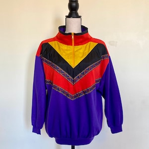 Vintage 80s Color Block Streetwear Windbreaker Sweater Hybrid Half-Zip (1990s) - Medium