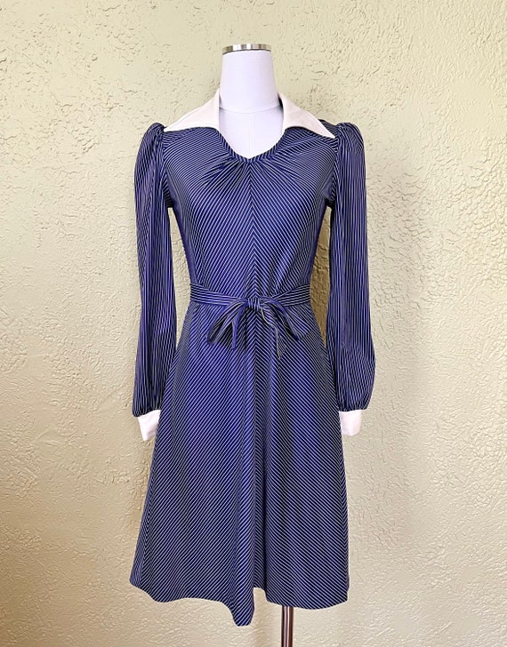 chinese dress ladies Publicity Long Sleeve Mini Dress Blue Pinstripe