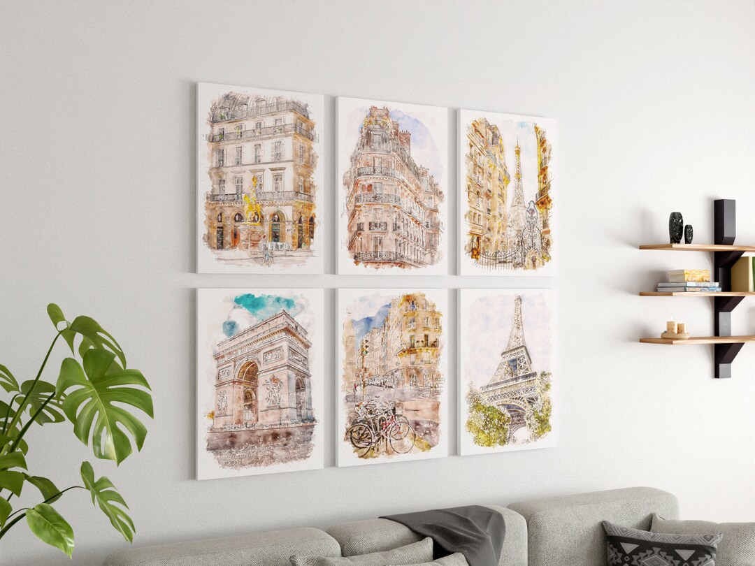Set of 6 Paris Wall Art Digital Download, Travel Print Paris Colorful ...