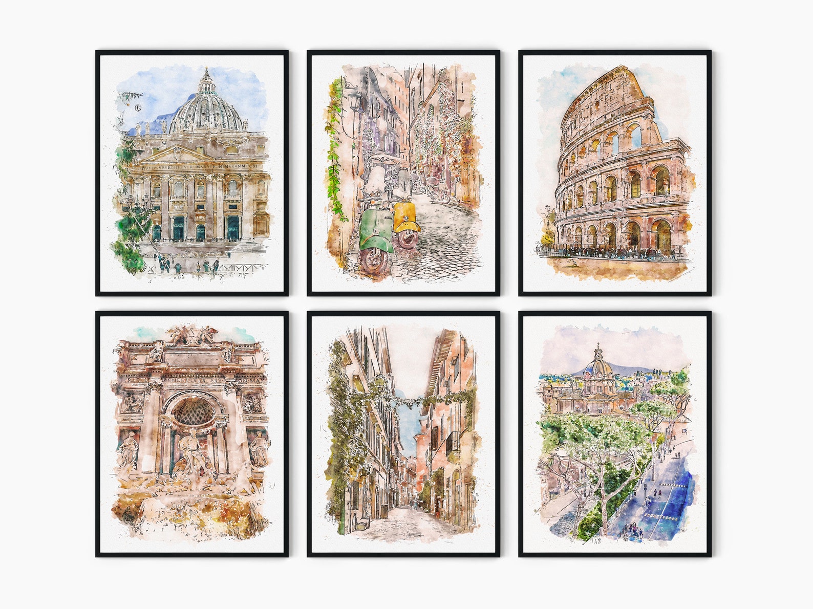 Set of 6 Rome Prints Gallery Travel Print Rome Colorful - Etsy