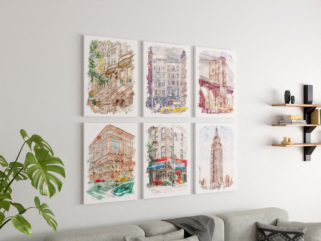Set of 6 New York Wall Art Canvas, Travel Print New York Colorful ...