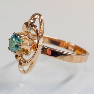 Estate ring with certified blue lab created Moissanite. Blue diamond