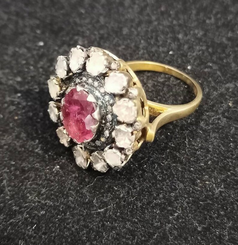 Stunning Sparkilng Uncut diamond Natural Ruby Gold Sterling Silver ring Gorgeous