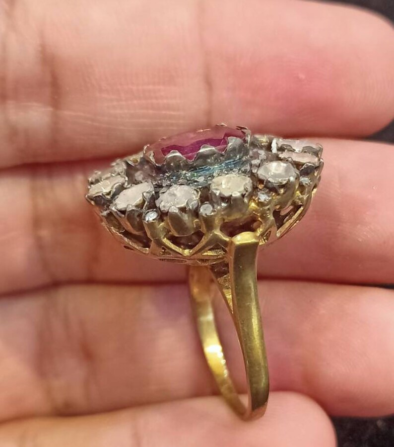 Stunning Sparkilng Uncut diamond Natural Ruby Gold Sterling Silver ring Gorgeous