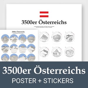 Österrikes 3500-meterstoppar | Affisch A2 42 x 59,4 cm inkl. klistermärke A4