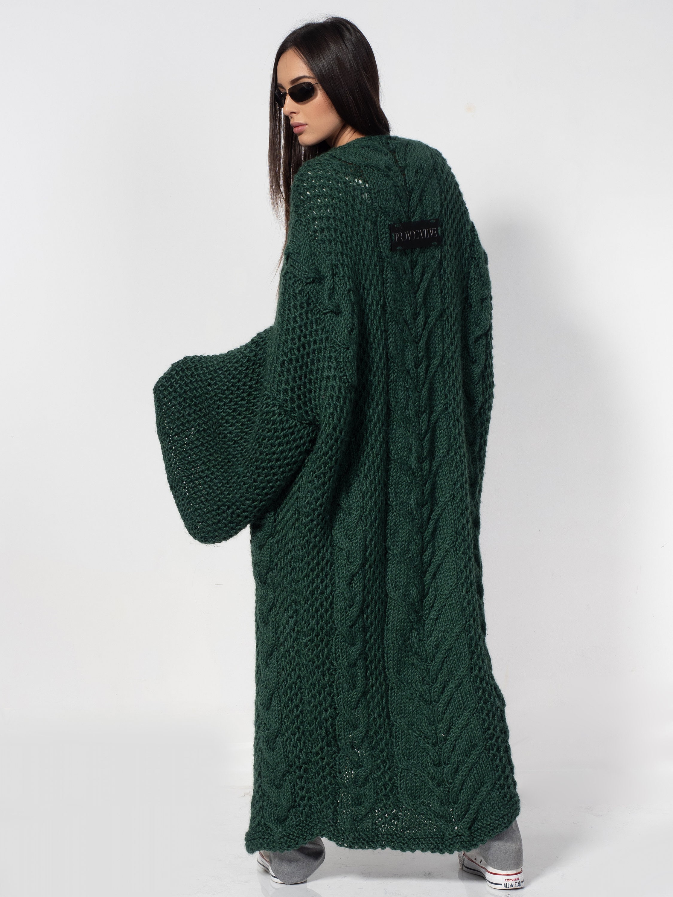 Green Cardigan Wool Women Clothing Modern Elegant With Long Sleeves