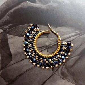 Artisanal hoop earrings made from Bohemian and Miyuki glass bead weaving, Christmas gift for women, gold, bronze image 5