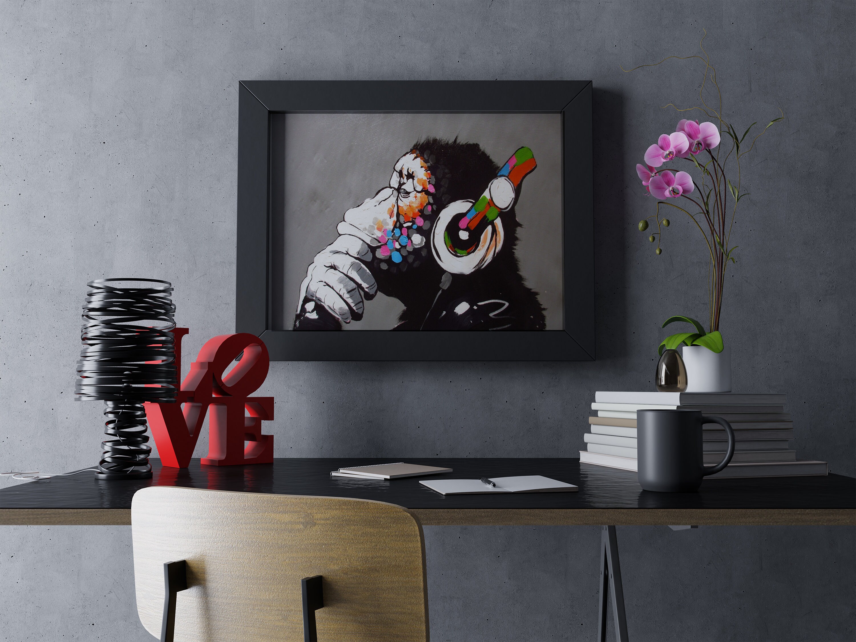 Not Banksy dj Monkey Girlfriend, Gorilla, Ape Canvas Box Art