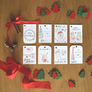 Set de 8 tarjetas de felicitación navideñas, dibujo en acuarela