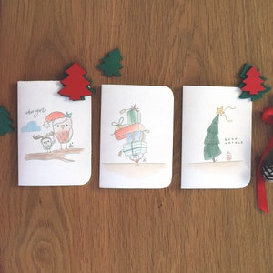 Set 6 biglietti d'auguri natalizi, disegno in acquerello, materiale riciclato vegan friendly