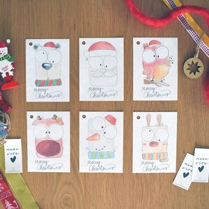 Set 6 biglietti d'auguri natalizi, disegno in acquerello