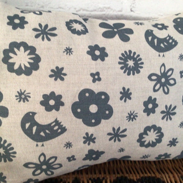 Olive and Daisy Freya Linen cushion cover - Slate blue on ivory linen