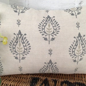 Peony and Sage Thali linen cushion cover Pipe and Henna on Stone linen