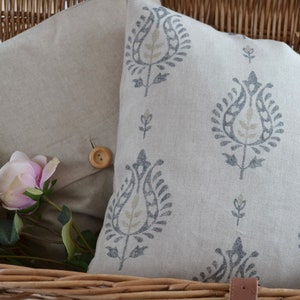 Peony and Sage Thali linen cushion cover Pipe and Henna on Stone linen 32 x 32cm