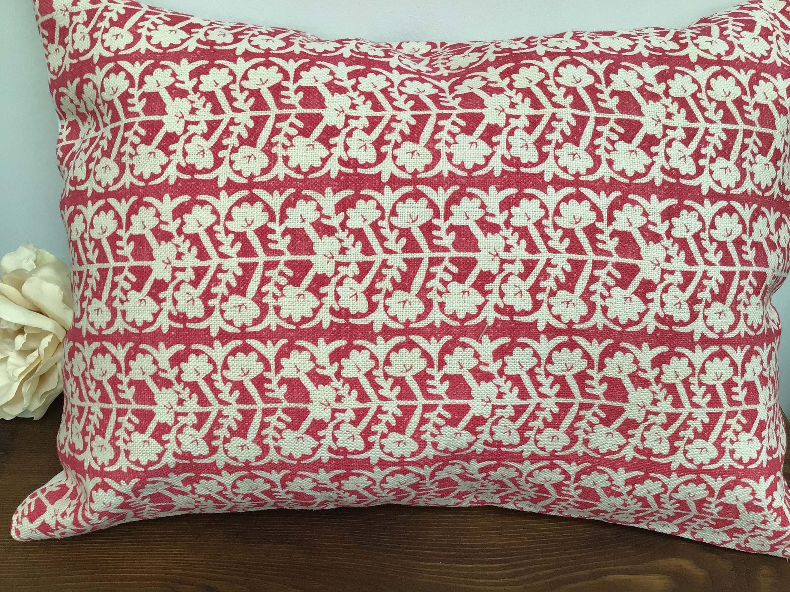 Peony and Sage Linen Cushion Cover in Antibes Mias Red on Dune Etsy