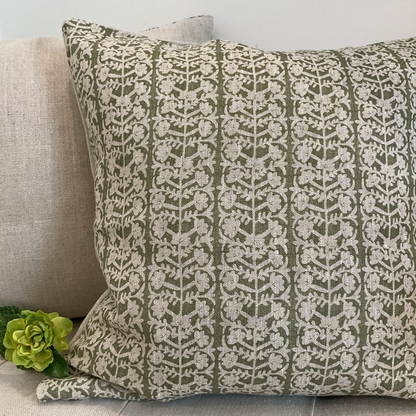 Peony & Sage Antibes linen Cushion cover paired with her plain linen reverse 45cm