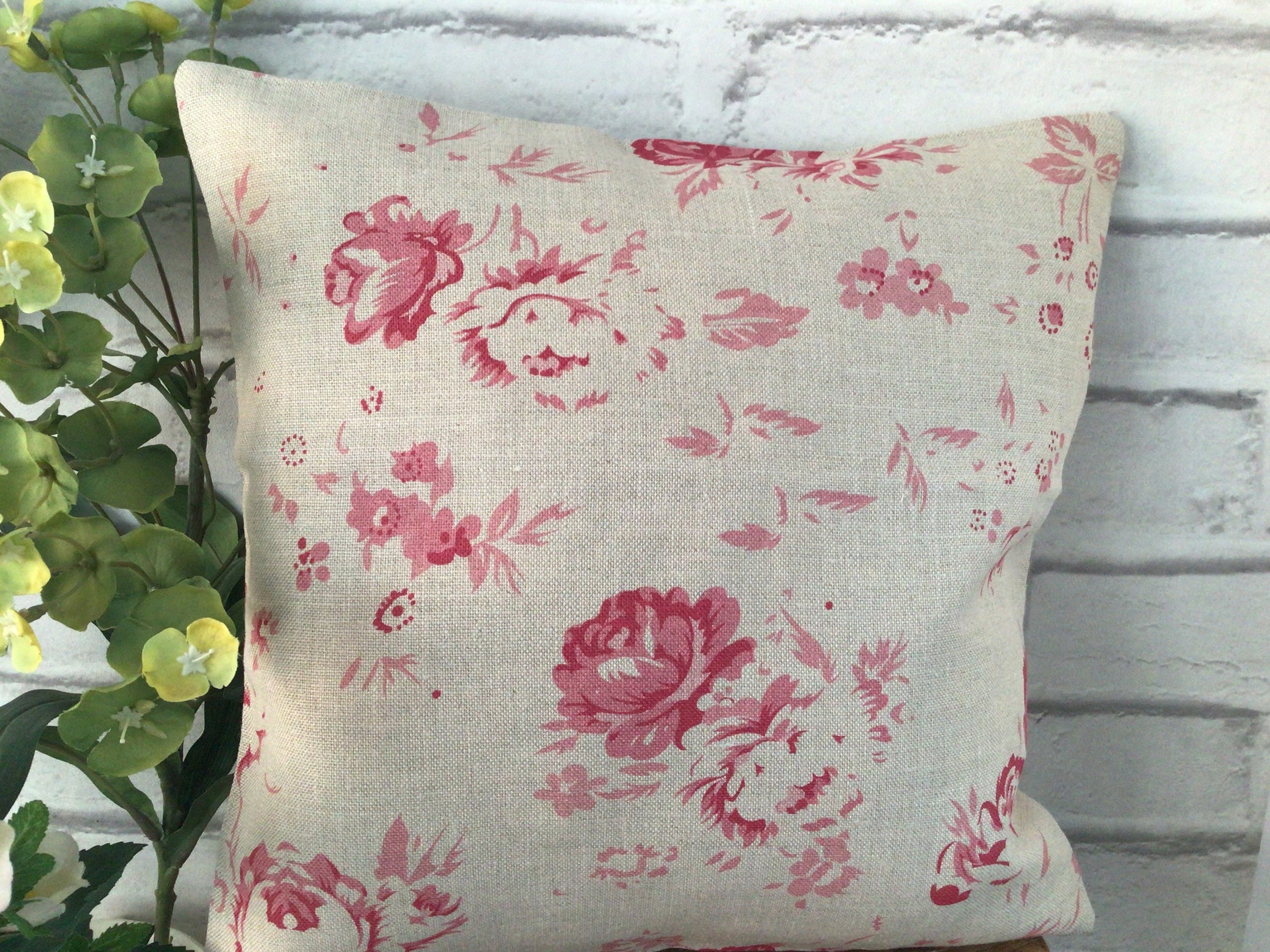 Peony and Sage Linen Cushion Cover in Charlotte Grande Cherry Etsy UK