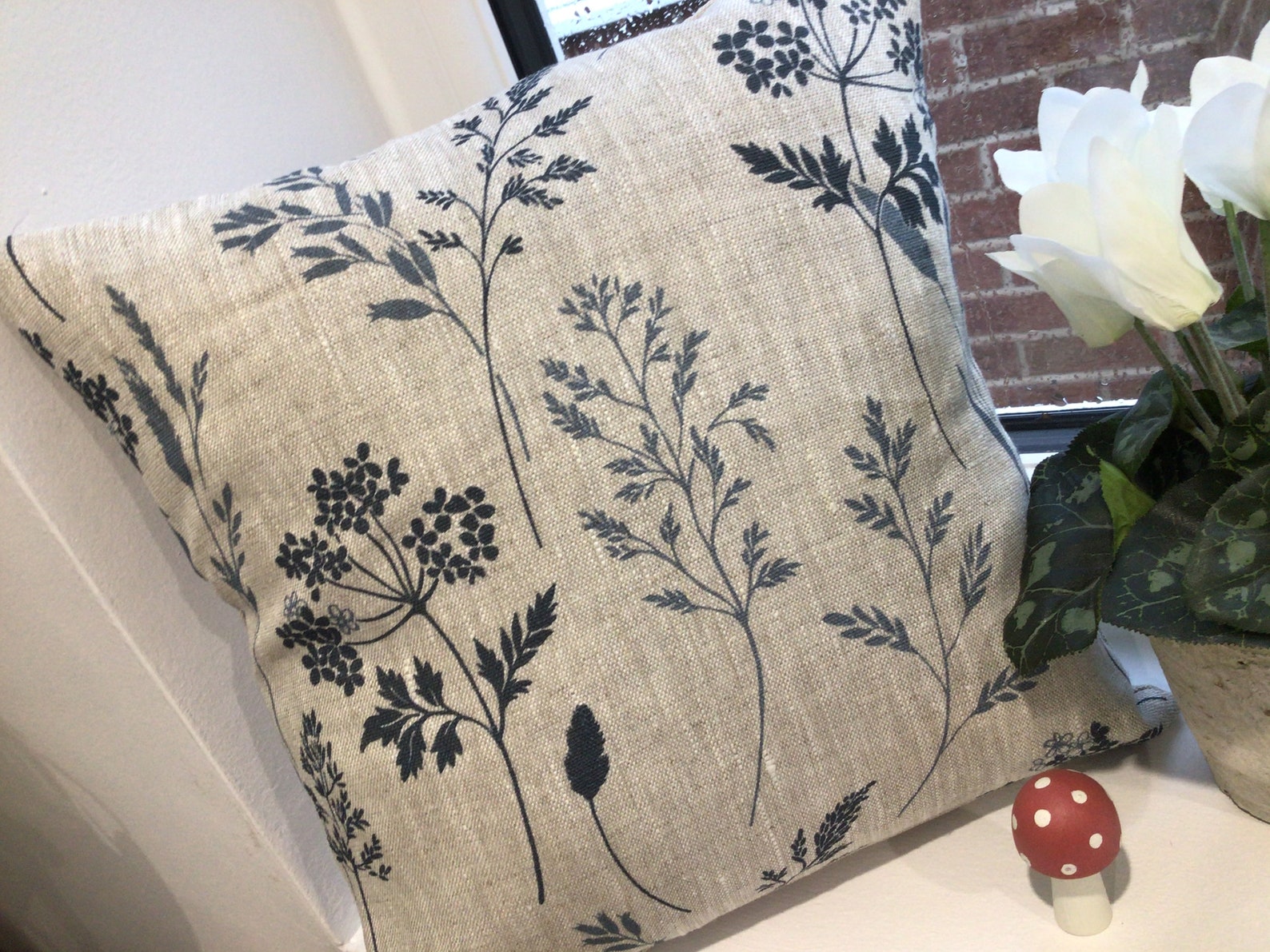 Peony and Sage Linen Cushion cover in Grasses and Cow Paisley Etsy