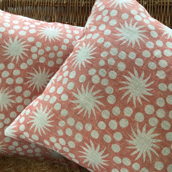 Cushion Cover in Peony and Sage Sundance Linen - autumn blotch linen cushion cover