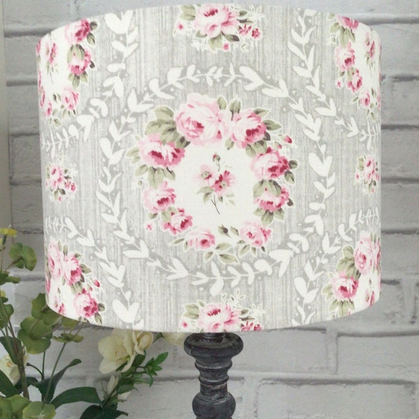 Pretty linen Lampshade made in Peony and Sage Mathilde Tuscany grey 30cm drum lampshade