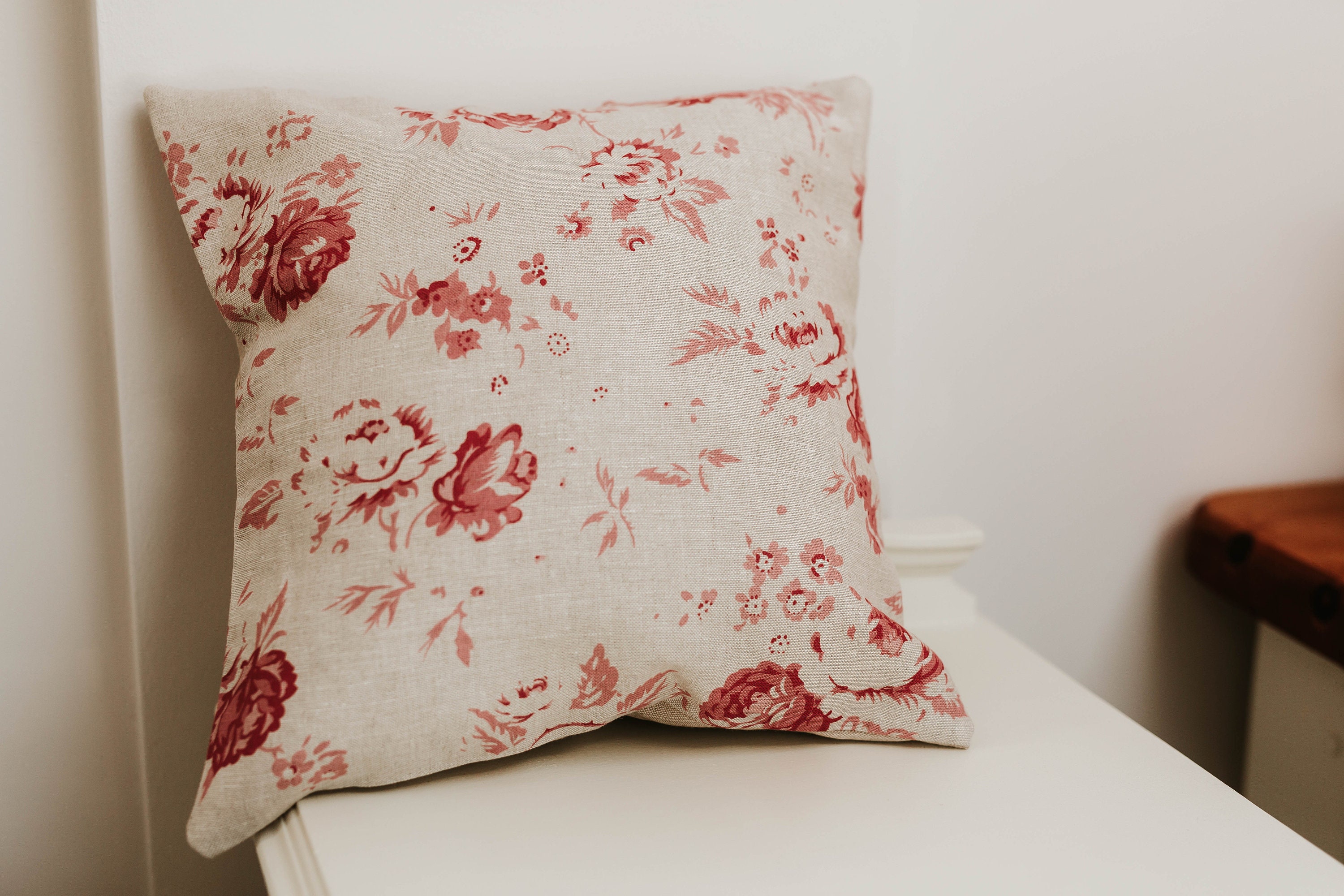 Peony and Sage Linen Cushion Cover in Charlotte Grande Cherry Etsy UK