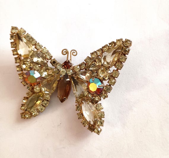 Signed WEISS Rhinestone Butterfly Brooch