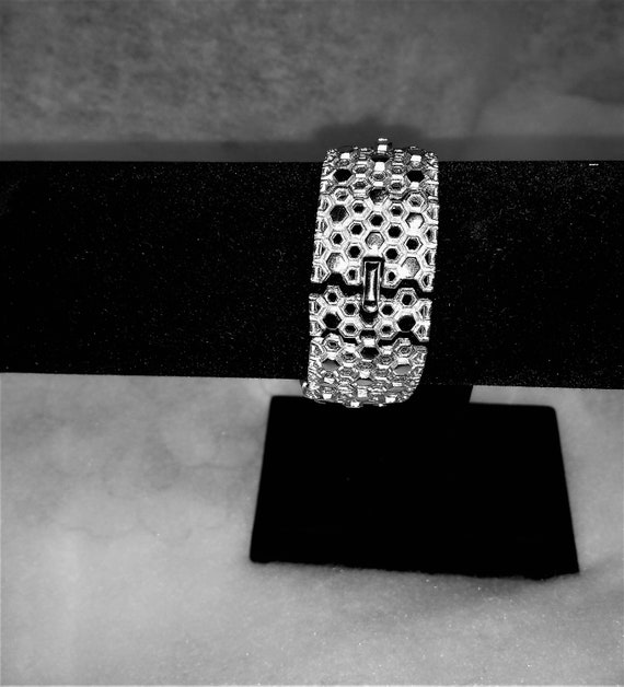 Crown Trifari Silver Tone Linked Panels Bracelet,… - image 2