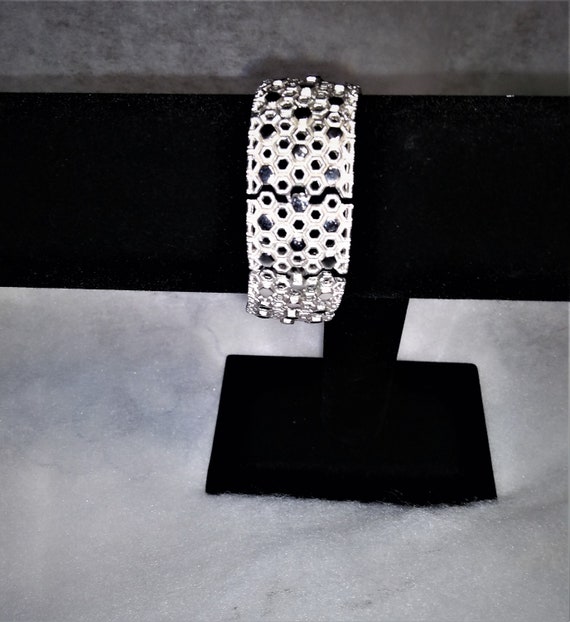 Crown Trifari Silver Tone Linked Panels Bracelet,… - image 3