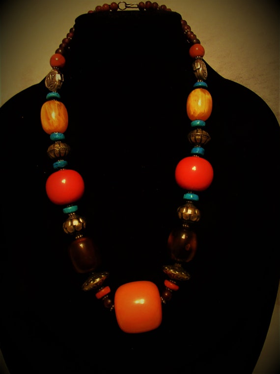 African Beaded Necklace, Colorful Bohemian Necklac