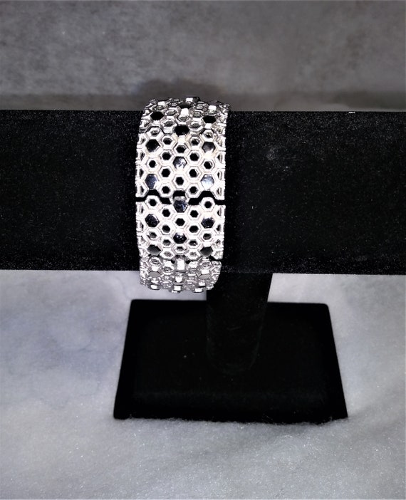 Crown Trifari Silver Tone Linked Panels Bracelet,… - image 7