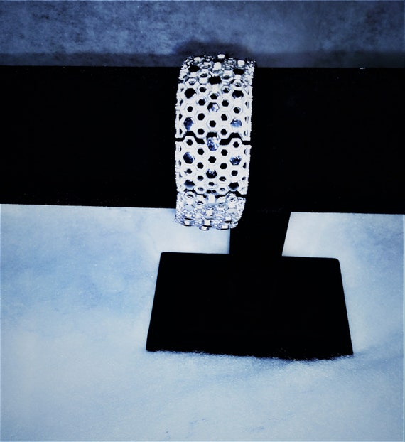 Crown Trifari Silver Tone Linked Panels Bracelet,… - image 6