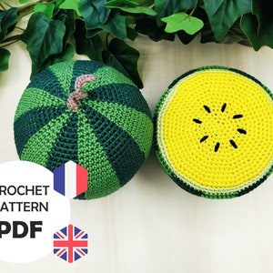 Crochet play food pattern for whole and half watermelon (PDF FR/ENG)