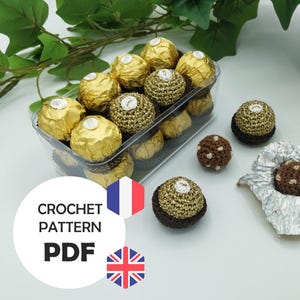 Crochet toy pattern chocolate rock inspired by Ferrero Rocher (PDF FR/ENG)