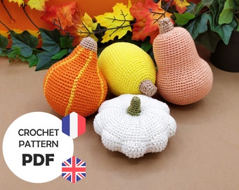 Small crochet squash patterns for dinette, butternut, squash, pumpkin and spaghetti squash