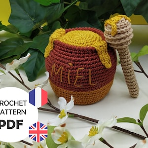 Crochet honey pot pattern (PDF FR/ENG) with its crochet spoon for play kitchen