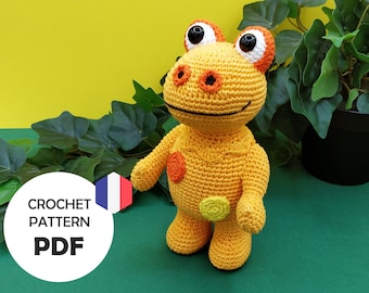 Gentil crochet dinosaur pattern, amigurumi inspired by Casimir from the children's island