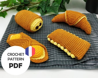 Viennese pastries, crochet dinette tutorial, croissant, chocolatine or pain au chocolat, Swiss and Oran