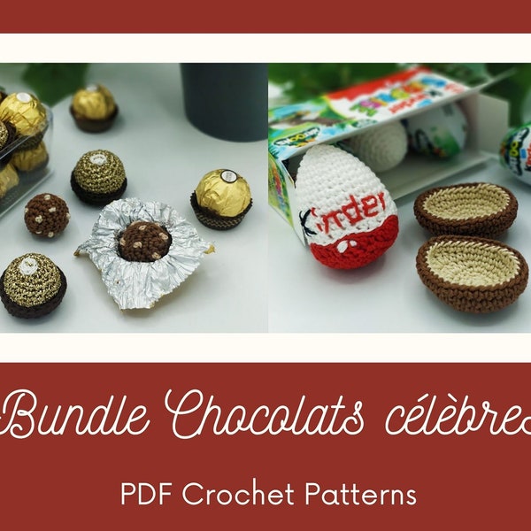 Bundle Chocolats célèbres, patrons de dinette au crochet inspirés du Ferrero Rocher et du Kinder Surprise