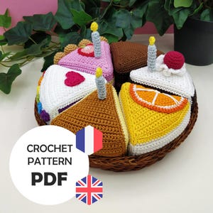 Patron les Gâteaux au crochet (PDF FR/ENG) - Rainbown cake, Brownie, Charlotte aux fraises, Forêt noire